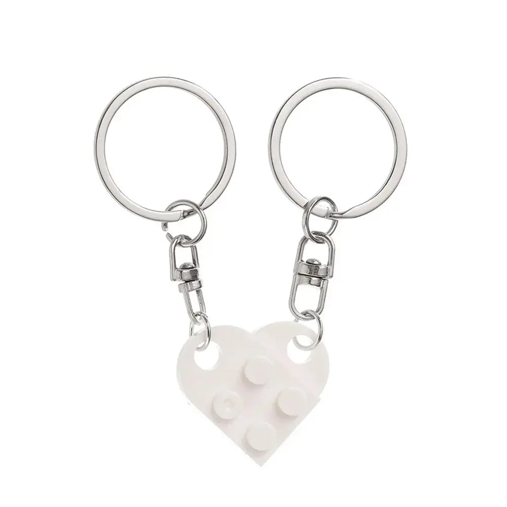 Love Heart Brick Keychain - Matching Couple Key Ring, Building Block Jewelry Gift for Birthdays