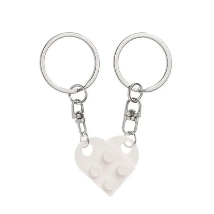 Love Heart Brick Keychain - Matching Couple Key Ring, Building Block Jewelry Gift for Birthdays
