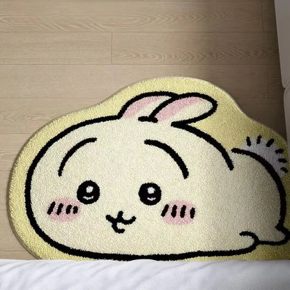 Chiikawa Cartoon Plush Rug - Hachiware Usagi Non Slip Floor Mat for Bathroom, Living Room, Car Cushion & Cute Decor Gift