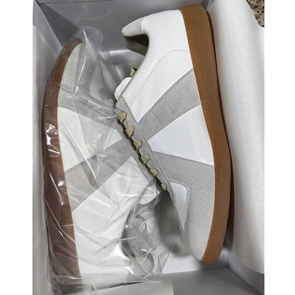 Unisex Patchwork Suede Sneakers - Vintage German Army Trainer Casual Shoes