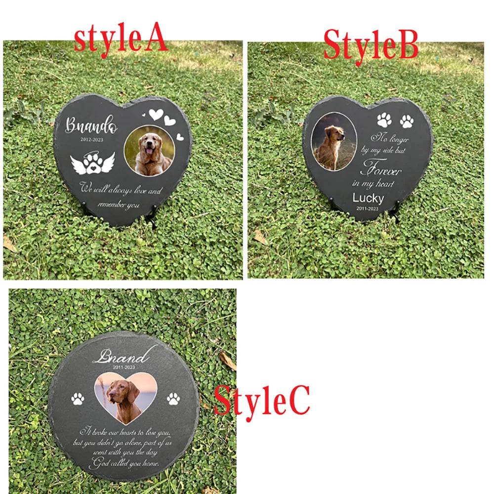 Personalized Pet Memorial Stone – Custom Dog Grave Marker Plaque with Photo & Name for Garden Slate