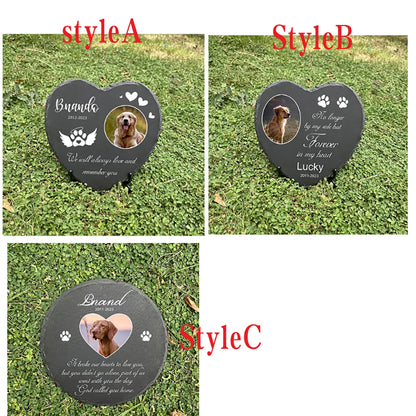 Personalized Pet Memorial Stone – Custom Dog Grave Marker Plaque with Photo & Name for Garden Slate