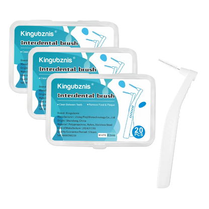 Kingubznis Interdental Brush Set - Stainless Steel Orthodontic Dental Floss Brushes with Angled Short Handle