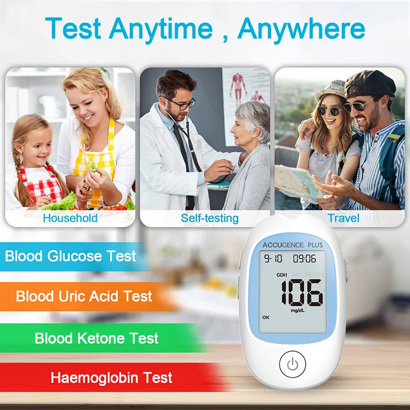 4-in-1 Multifunction Blood Monitor – Hemoglobin, Glucose, Ketone, Uric Acid Test for Diabetes, Anemia, Gout