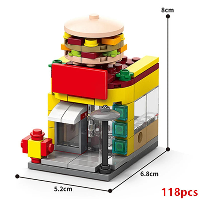 Restaurant Dessert Coffee Pet Fruit Store Building Blocks Kit - Street View Food House Model Toy