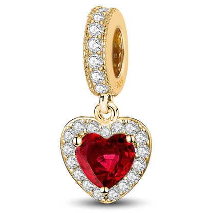 925 Sterling Silver Paw Heart Charm - Zircon Red Love Pendant Bead for DIY Bracelets & Women’s Fine Jewelry