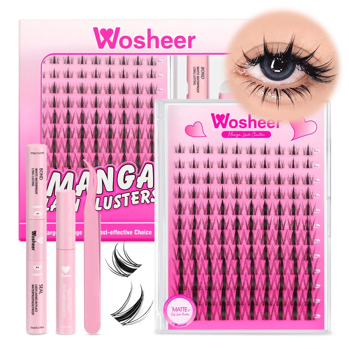 WOSHEER DIY Eyelash Cluster Kit – Faux Mink Lash Extensions with Bond, Seal & Remover for Natural Thick Individual Lashes