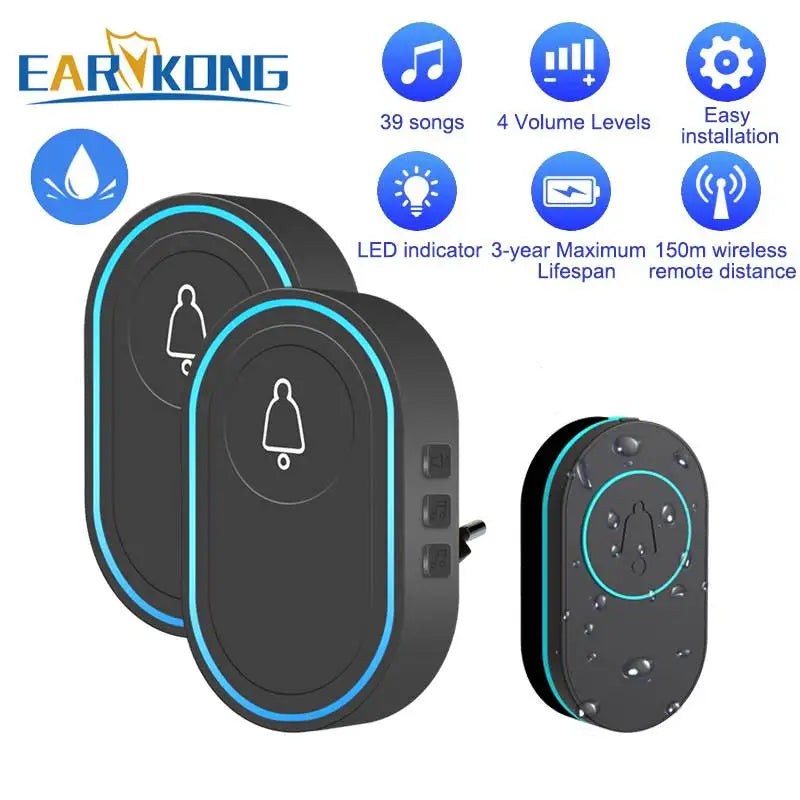Intelligent Wireless Doorbell – Waterproof Smart Doorbell with 300m Remote Range, EU/UK/US Plug Options, Home Welcome Chime