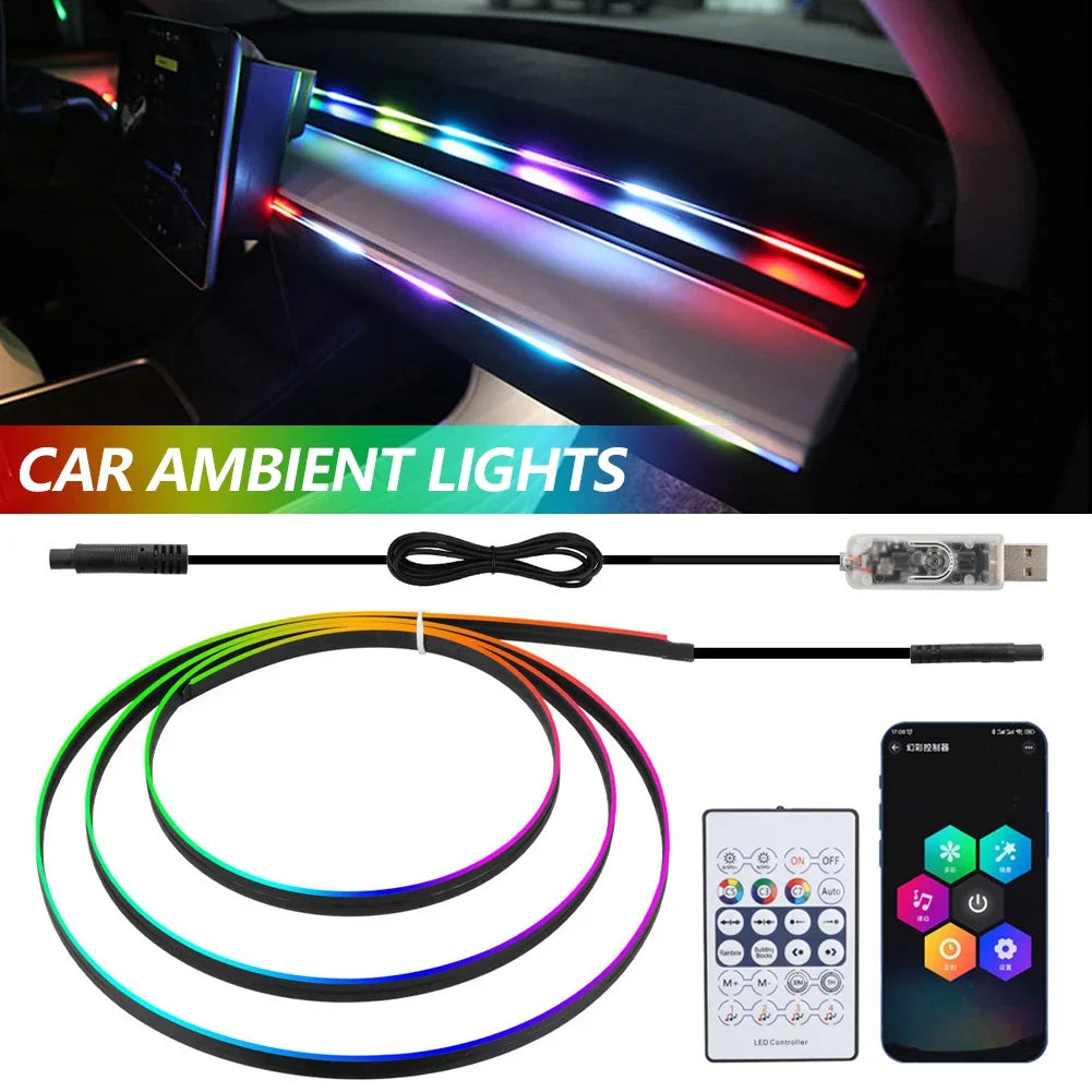 Universal Car LED Ambient Light Strip - RGB Interior Atmosphere Lights with USB, APP & Remote Control