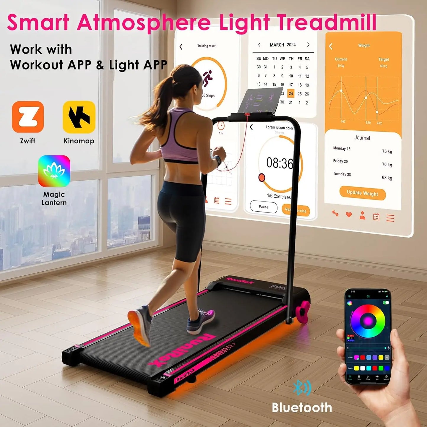 3-in-1 Under Desk Treadmill with Incline & LED Lights – Portable Home Office Treadmill with APP Control & Display