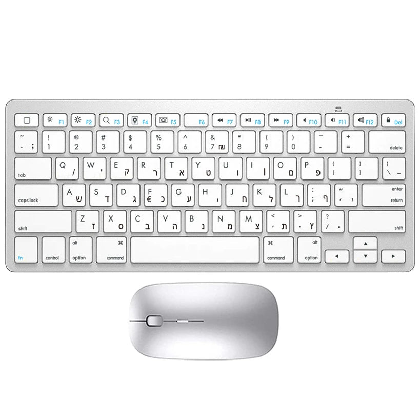 Ultra Slim Hebrew Bluetooth Wireless Keyboard – Low Noise, Compatible with iOS, iPad, Android Tablets & Windows