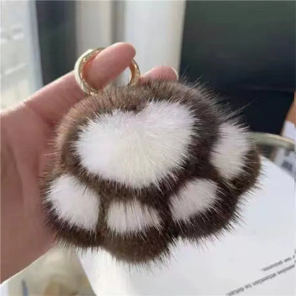 Fluffy Cat Paw Keychain - Cute Faux Fur Plush Pendant Charm for Backpacks, Bags & Car Keys