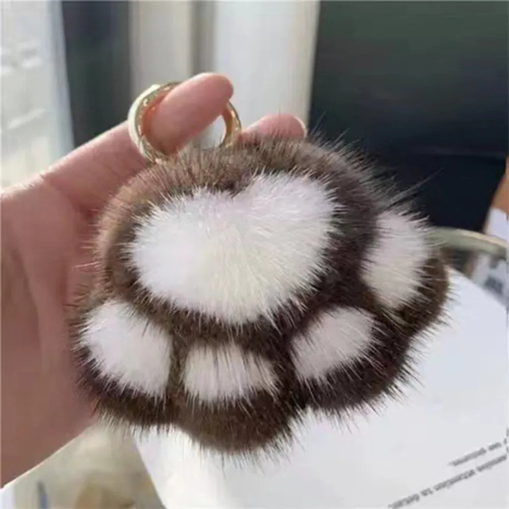 Cat Paw Plush Keychain - Cute Fluffy Faux Fur Pendant Charm for Backpacks, Bags & Car Keys