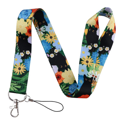 LX1293 Cartoon Black Cat Lanyard – Keychain, ID & Credit Card Holder, Phone Charm Neck Strap, Badge Accessories