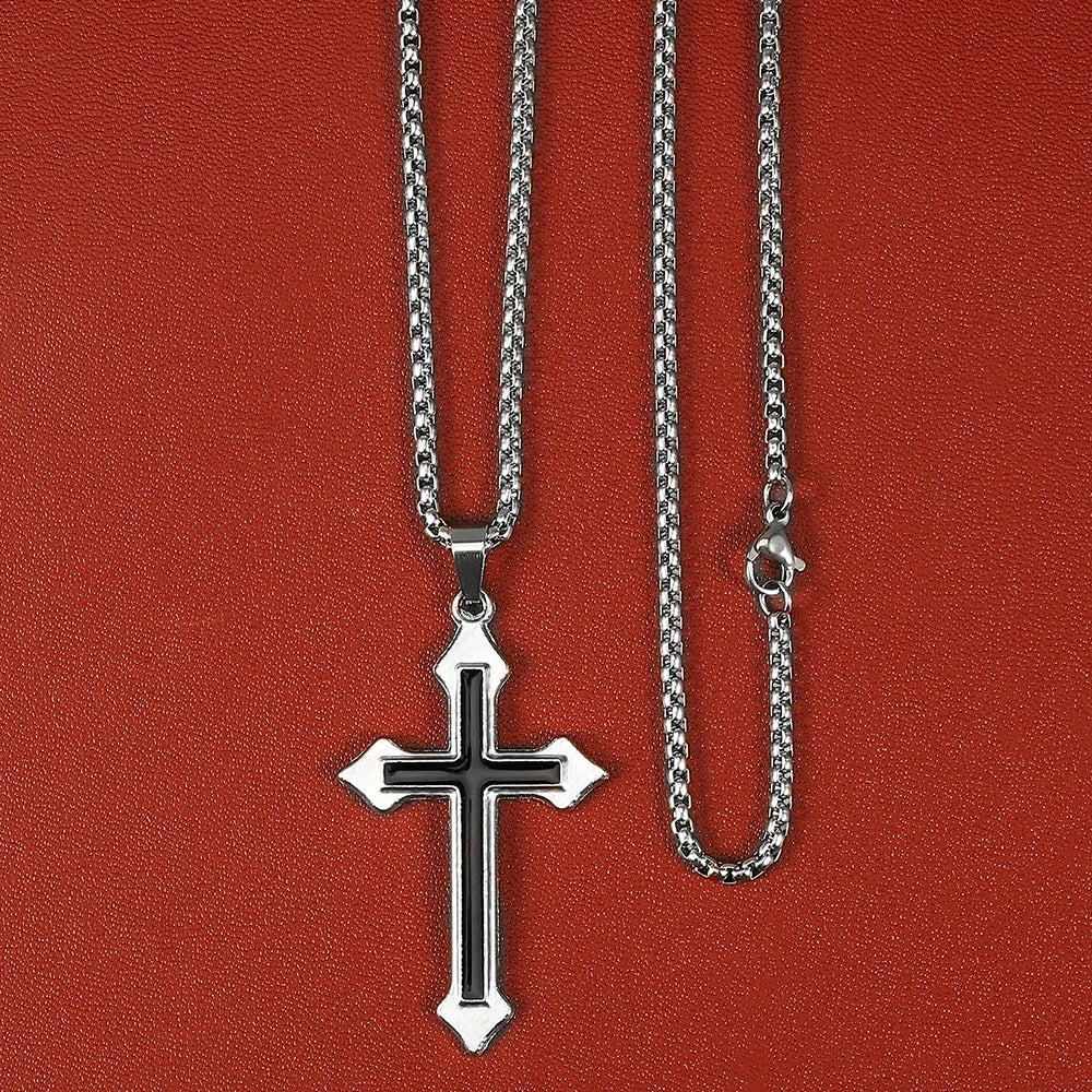 High-Quality Titanium Steel Cross Necklace – Non-Fading Hip-Hop Pendant Chain for Men & Women, Trendy Fashion Gift Jewelry