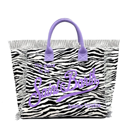 Saint Barth Large Capacity Women's Beach Handbag – European & American Style, Deep Blue Striped Tassel Tote
