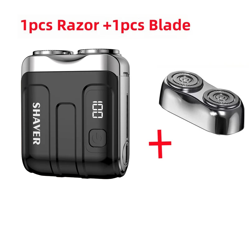 Mini Electric Smart Shaver – Household & Car Use, Dual Blade Rechargeable Beard Trimmer with Digital Display