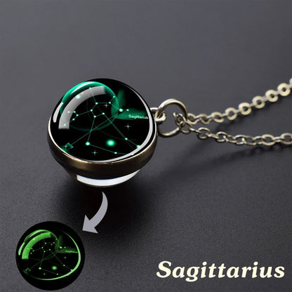 Luminous Zodiac Constellation Necklace – Starry Sky Glass Ball Pendant for Men & Women, 12 Astrology Signs Gift