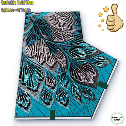 African Grand Golden Wax Fabric - Glitter Gold Ankara Pagne Batik Print Soft Cotton Fabric