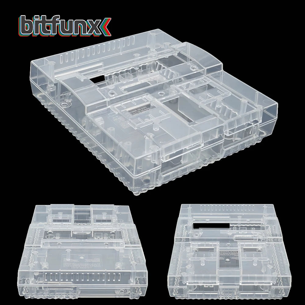 Bitfunx SNES Replacement Shell – Transparent Black Case for Nintendo SNES SFC US Version Retro Gaming Console