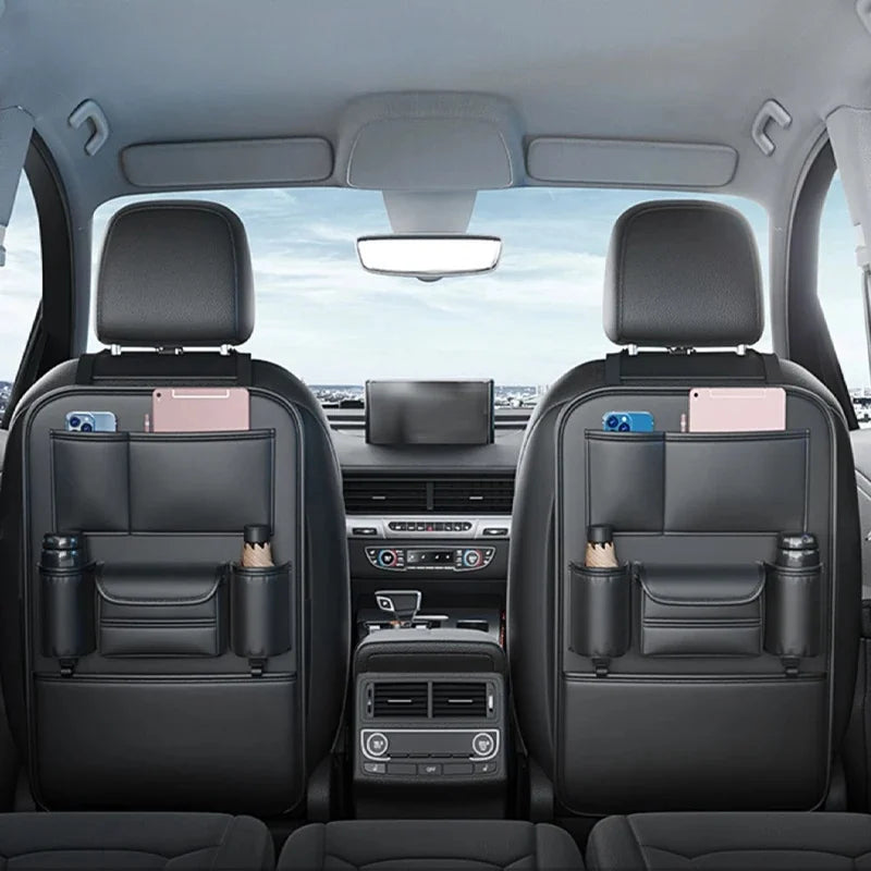 All-in-One Car Seat Back Storage Bag – Upgraded 6 Pocket Organizer with Hook, Tissue Holder, Anti-Kick Pad & Cup Holder