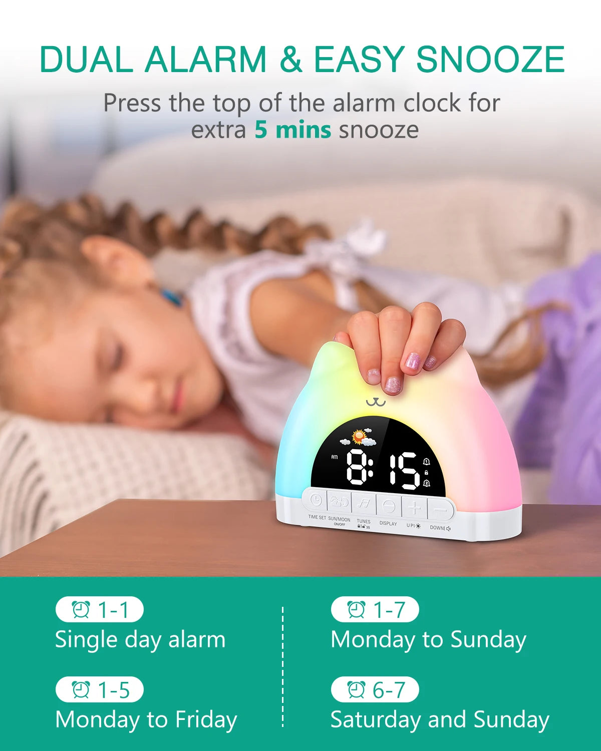 ORIA Kids Alarm Clock with 11-Color Night Light & Child Lock — Sleep Training Wake Up Clock for Boys & Girls Gift