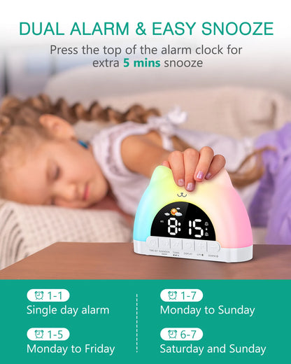 ORIA Kids Alarm Clock with 11-Color Night Light & Child Lock — Sleep Training Wake Up Clock for Boys & Girls Gift