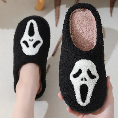 Skull Cartoon Winter Slippers – Warm Cotton Indoor Slippers for Men & Women, Cozy Couple Home Shoes
