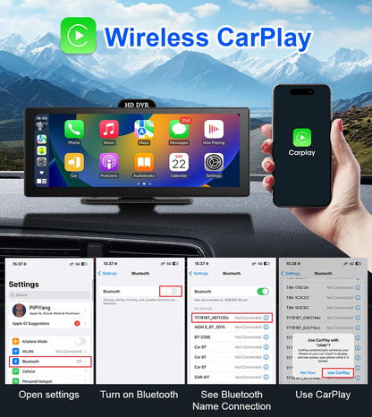 11.26-Inch 4K Dash Cam – Wireless CarPlay & Android Auto, Dual Lens DVR, Bluetooth Audio, GPS Navigation Video Recorder