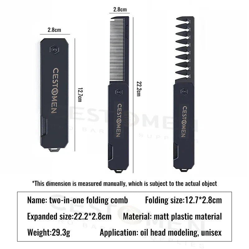 2-in-1 Pocket Folding Comb – Wide Tooth & Beard Comb for Hair Styling and Barber Use