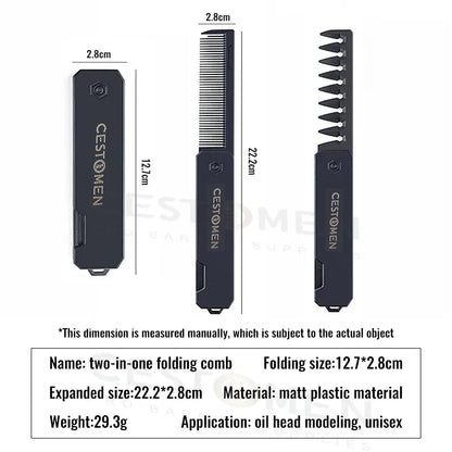 2-in-1 Pocket Folding Comb – Wide Tooth & Beard Comb for Hair Styling and Barber Use