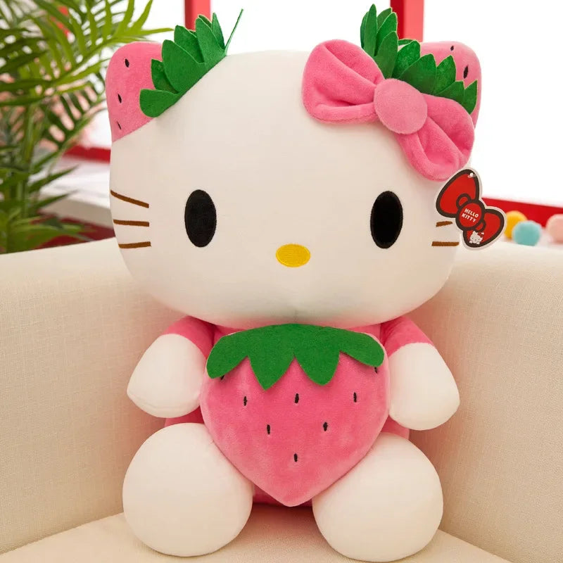 22cm Sanrio Kawaii KT Cat Plush Toy – Strawberry Plush Doll, Home Decor & Birthday Gift for Girls