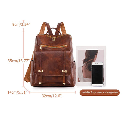 Trendy Women's Vintage PU Leather Backpack - Brown Daypack, Casual Travel and Retro Student School Bag
