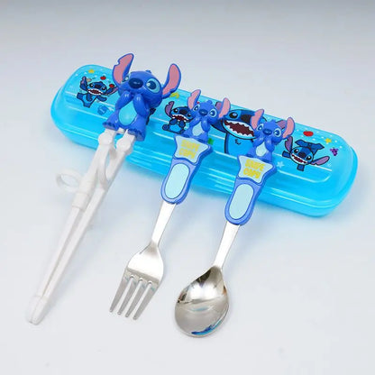 Disney Kids Tableware Set — Lightning McQueen, Mickey, Minnie, Stitch & Princess Elsa Training Chopsticks and Spoons