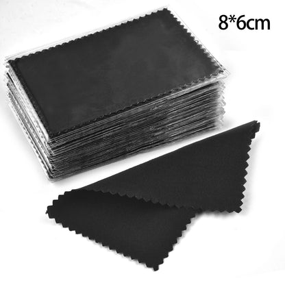 50pcs Silver Polishing Cloths 10x6.5cm & 8x8cm – Soft Cleaning Wipes for Necklaces, Rings & Jewelry Care