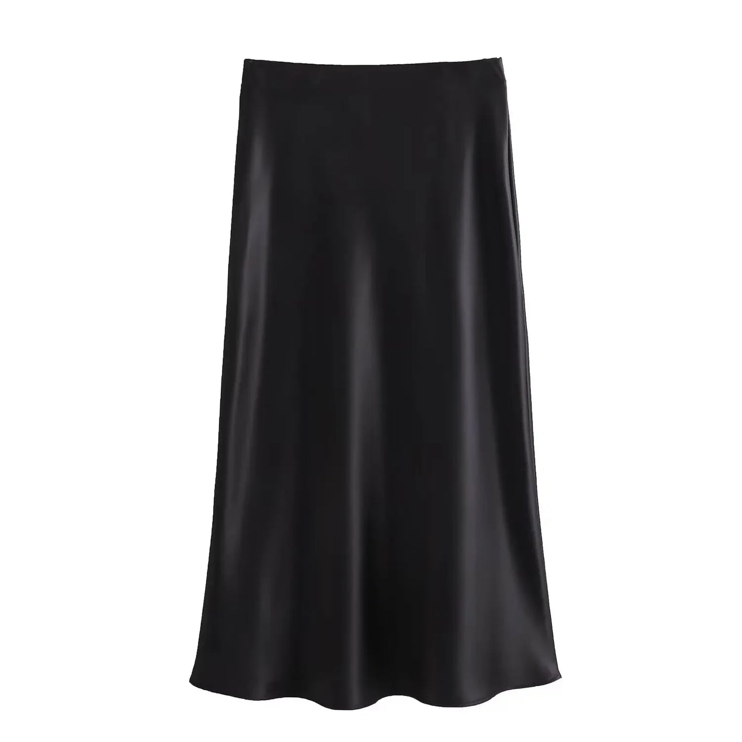 Willshela 2024 Women’s Black Satin High Waist Midi Skirt – Elegant Long Office & Summer Fashion Skirt for Women, Slim Fit Casual Wear
