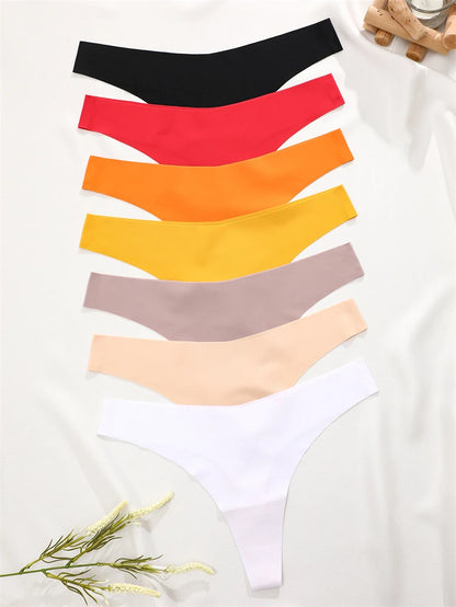 FINETOO 6PCS Women’s Ice Silk Seamless Thongs – Sexy V-Waist Low Rise Sport Panties, Breathable G-String in 10 Solid Colors