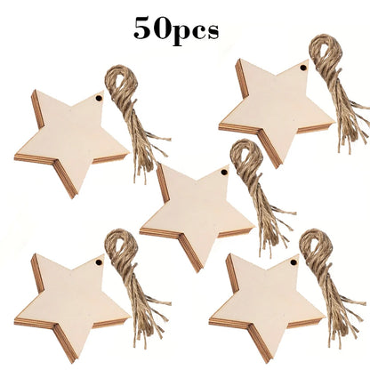 Unfinished Wooden Star Hanging Pendants (20/30/40/50pcs) – DIY Craft Wood Slices for Christmas Tree & Decoration Ornaments