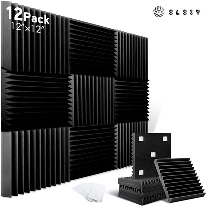 12 Pack Soundproof Foam Panels – Acoustic Sound Absorbing Pads for Studio, KTV, Home & Wall Insulation