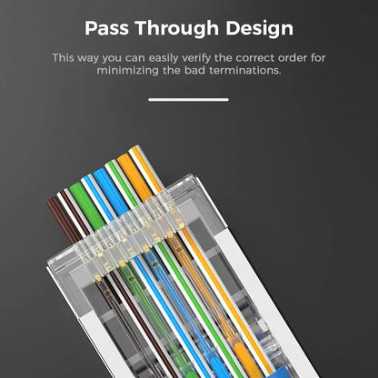ZoeRax RJ45 Cat6 Pass-Through Connectors — 50/100/200PCS Modular Plugs 1.1mm | Solid & Stranded FTP/STP Cable