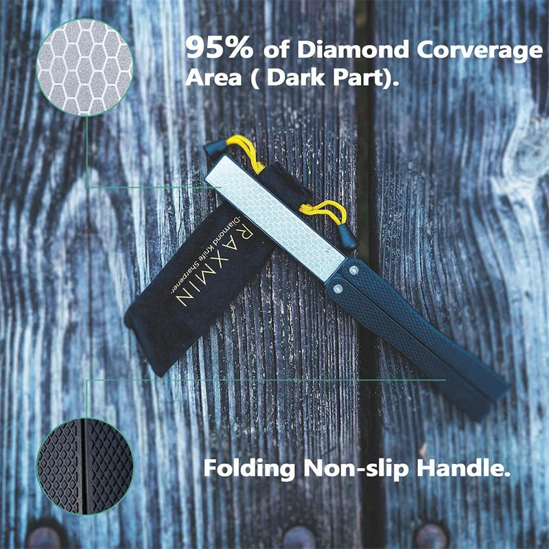 Double-Sided Diamond Knife Sharpener – Foldable Pocket Sharpening Stone for Fast, Professional Kitchen Blade Grinding