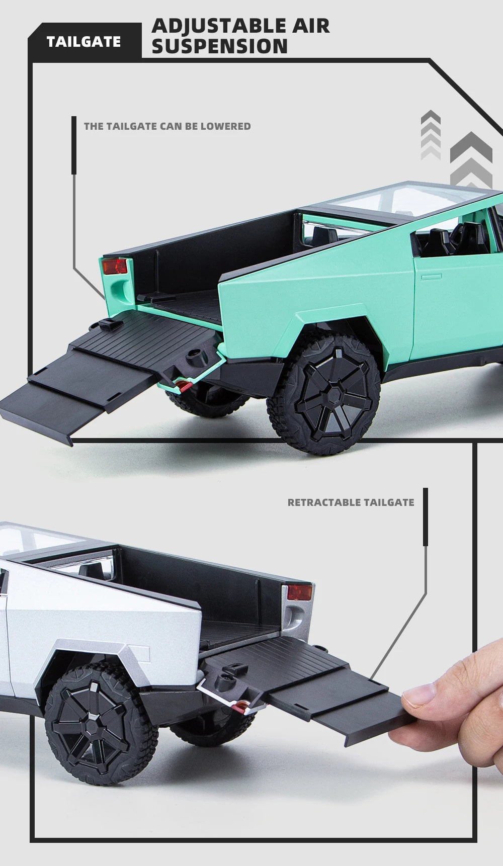 1:24 Cybertruck Model Silver Diecast Pickup Toy Car with Sound & Light for Kids 3+