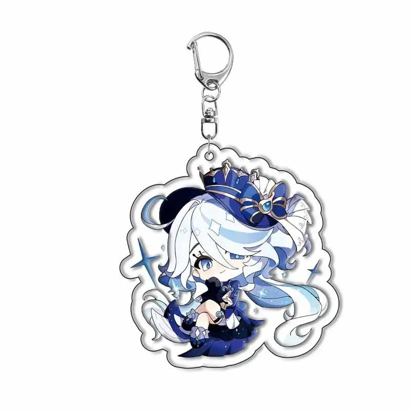 Genshin Impact Sigewinne Arlecchino & Charlotte Keychain – Anime Game Acrylic Backpack Pendant Accessory