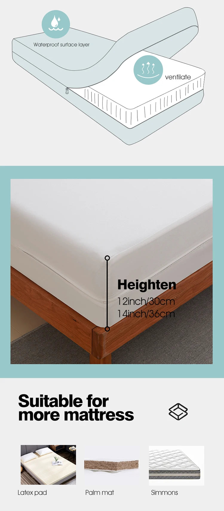 Waterproof Mattress Protector with Zipper - Soft, Breathable & Noiseless Cover for Single, Double, Queen, or King Size Bed