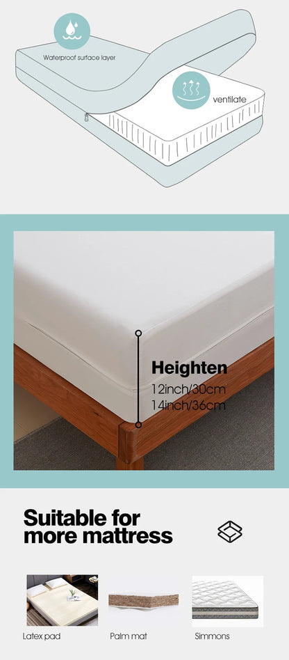 Waterproof Mattress Protector with Zipper - Soft, Breathable & Noiseless Cover for Single, Double, Queen, or King Size Bed