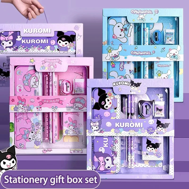 Sanrio Learning Stationery Set – Kuromi, Melody & Cinnamoroll Cartoon Pencil and Eraser Gift Box for Kids
