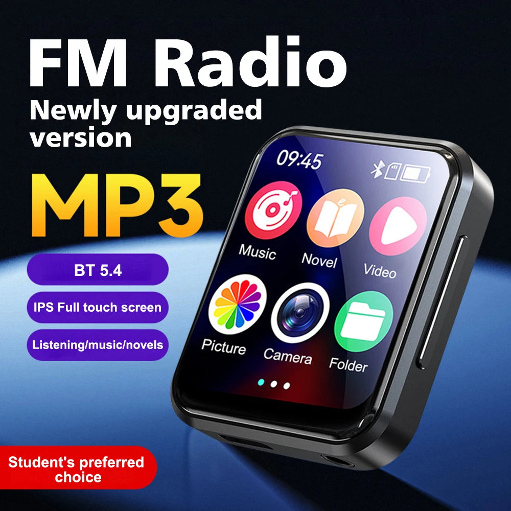 MP3 Music Player with Bluetooth 5.4 - HiFi MP4 Walkman, Full Touch Screen, Built-in Speaker, Recorder, Camera, FM & E-book