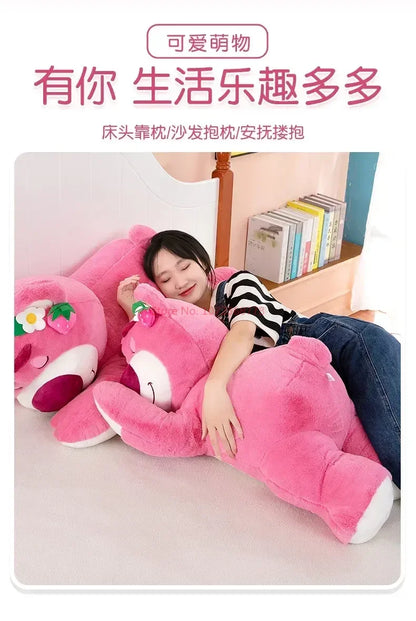 New Disney Kawaii Toy Story Lotso Bear Plush Pillow – Strawberry Sofa Stuffed Toy for Kids & Birthday Gift
