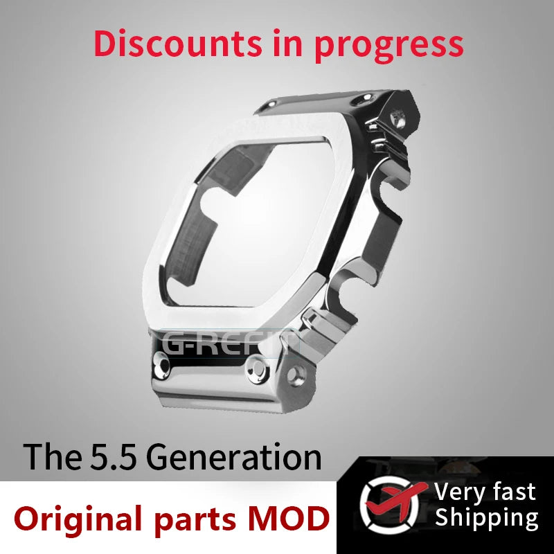G-Refit V6.0 DW5600 Metal Bezel Kit - Stainless Steel Watch Band Strap & Case Accessories with Tools for GWB5600/GWM5610