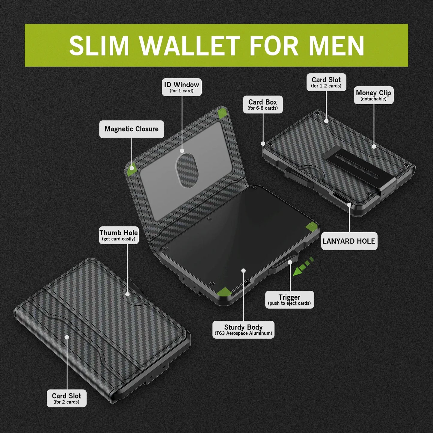 Men’s Slim Leather Wallet – RFID Blocking Bifold with Money Clip and Credit Card Slots